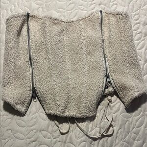 Free People Cream Crop Top with Zipper Detail